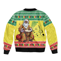 Senegal Christmas Sleeve Zip Bomber Jacket Black Santa Playing Djembe Drum - Wonder Print Shop
