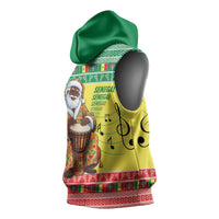 Senegal Christmas Sleeveless Hoodie Black Santa Playing Djembe Drum - Wonder Print Shop