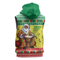 Senegal Christmas Sleeveless Zip Hoodie Black Santa Playing Djembe Drum - Wonder Print Shop