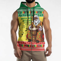 Senegal Christmas Sleeveless Zip Hoodie Black Santa Playing Djembe Drum - Wonder Print Shop
