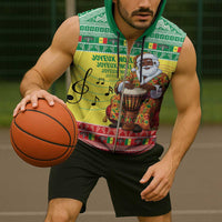 Senegal Christmas Sleeveless Zip Hoodie Black Santa Playing Djembe Drum - Wonder Print Shop