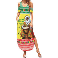 Senegal Christmas Summer Maxi Dress Black Santa Playing Djembe Drum - Wonder Print Shop