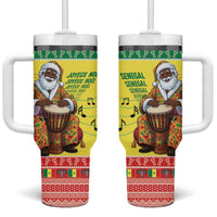 Senegal Christmas Tumbler With Handle Black Santa Playing Djembe Drum - Wonder Print Shop