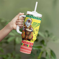 Senegal Christmas Tumbler With Handle Black Santa Playing Djembe Drum - Wonder Print Shop