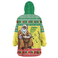 Senegal Christmas Wearable Blanket Hoodie Black Santa Playing Djembe Drum - Wonder Print Shop
