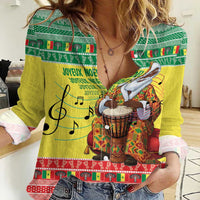 Senegal Christmas Women Casual Shirt Black Santa Playing Djembe Drum - Wonder Print Shop