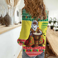 Senegal Christmas Women Casual Shirt Black Santa Playing Djembe Drum - Wonder Print Shop