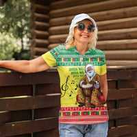 Senegal Christmas Women Polo Shirt Black Santa Playing Djembe Drum - Wonder Print Shop