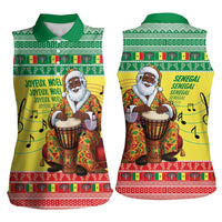 Senegal Christmas Women Sleeveless Polo Shirt Black Santa Playing Djembe Drum - Wonder Print Shop