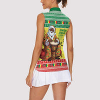 Senegal Christmas Women Sleeveless Polo Shirt Black Santa Playing Djembe Drum - Wonder Print Shop