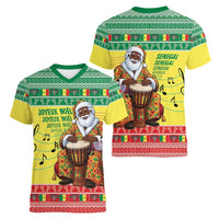 Senegal Christmas Women V-Neck T-Shirt Black Santa Playing Djembe Drum - Wonder Print Shop