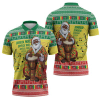Senegal Christmas Zipper Polo Shirt Black Santa Playing Djembe Drum - undefined