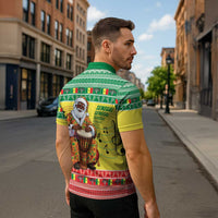 Senegal Christmas Zipper Polo Shirt Black Santa Playing Djembe Drum - undefined