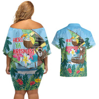 Tanzania Christmas Couples Matching Off Shoulder Short Dress and Hawaiian Shirt Heri ya Krismasi - Wonder Print Shop