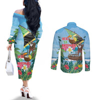Tanzania Christmas Couples Matching Off The Shoulder Long Sleeve Dress and Long Sleeve Button Shirt Heri ya Krismasi - Wonder Print Shop