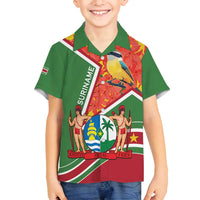 Suriname Independence Day Family Matching Off Shoulder Maxi Dress and Hawaiian Shirt Coat Of Arms With Lesser Kiskadee - Wonder Print Shop