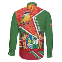 Suriname Independence Day Family Matching Off Shoulder Short Dress and Hawaiian Shirt Coat Of Arms With Lesser Kiskadee - Wonder Print Shop