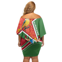 Suriname Independence Day Family Matching Off Shoulder Short Dress and Hawaiian Shirt Coat Of Arms With Lesser Kiskadee - Wonder Print Shop