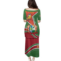 Suriname Independence Day Family Matching Puletasi and Hawaiian Shirt Coat Of Arms With Lesser Kiskadee - Wonder Print Shop