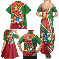 Suriname Independence Day Family Matching Summer Maxi Dress and Hawaiian Shirt Coat Of Arms With Lesser Kiskadee - Wonder Print Shop