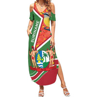 Suriname Independence Day Family Matching Summer Maxi Dress and Hawaiian Shirt Coat Of Arms With Lesser Kiskadee - Wonder Print Shop
