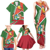 Suriname Independence Day Family Matching Tank Maxi Dress and Hawaiian Shirt Coat Of Arms With Lesser Kiskadee - Wonder Print Shop