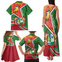 Suriname Independence Day Family Matching Tank Maxi Dress and Hawaiian Shirt Coat Of Arms With Lesser Kiskadee - Wonder Print Shop