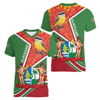 Suriname Independence Day Women V-Neck T-Shirt Coat Of Arms With Lesser Kiskadee - Wonder Print Shop