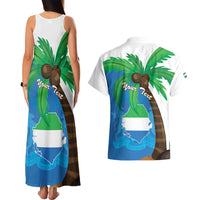 Personalised Sierra Leone Couples Matching Tank Maxi Dress and Hawaiian Shirt Coat Of Arms With Flag Map - Wonder Print Shop