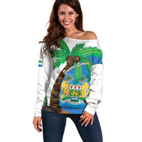 Personalised Sierra Leone Off Shoulder Sweater Coat Of Arms With Flag Map - Wonder Print Shop