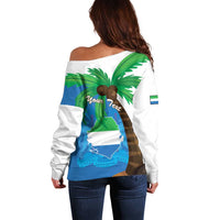 Personalised Sierra Leone Off Shoulder Sweater Coat Of Arms With Flag Map - Wonder Print Shop