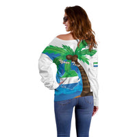 Personalised Sierra Leone Off Shoulder Sweater Coat Of Arms With Flag Map - Wonder Print Shop