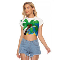 Personalised Sierra Leone Raglan Cropped T Shirt Coat Of Arms With Flag Map - Wonder Print Shop