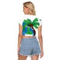 Personalised Sierra Leone Raglan Cropped T Shirt Coat Of Arms With Flag Map - Wonder Print Shop