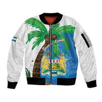 Personalised Sierra Leone Sleeve Zip Bomber Jacket Coat Of Arms With Flag Map - Wonder Print Shop