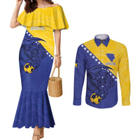 Custom Bosnia and Herzegovina Football 2026 Couples Matching Mermaid Dress and Long Sleeve Button Shirt The Dragons Of Europe - Wonder Print Shop