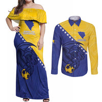 Custom Bosnia and Herzegovina Football 2026 Couples Matching Off Shoulder Maxi Dress and Long Sleeve Button Shirt The Dragons Of Europe - Wonder Print Shop
