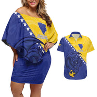 Custom Bosnia and Herzegovina Football 2026 Couples Matching Off Shoulder Short Dress and Hawaiian Shirt The Dragons Of Europe - Wonder Print Shop