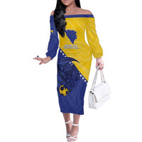 Custom Bosnia and Herzegovina Football 2026 Family Matching Off The Shoulder Long Sleeve Dress and Hawaiian Shirt The Dragons Of Europe - Wonder Print Shop