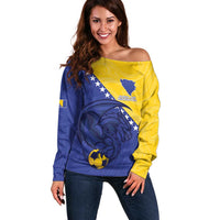 Custom Bosnia and Herzegovina Football 2026 Off Shoulder Sweater The Dragons Of Europe - Wonder Print Shop