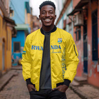Rwanda Football Custom Sleeve Zip Bomber Jacket Stand With Amavubi - Yellow - Wonder Print Shop