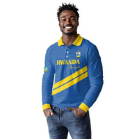 Custom Rwanda Football Long Sleeve Polo Shirt Pride Of Rwanda - Blue - Wonder Print Shop