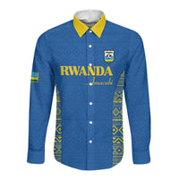 Rwanda Football Custom Long Sleeve Button Shirt Stand With Amavubi - Blue - Wonder Print Shop