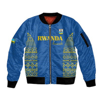 Rwanda Football Custom Sleeve Zip Bomber Jacket Stand With Amavubi - Blue - Wonder Print Shop