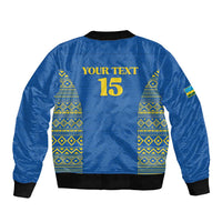 Rwanda Football Custom Sleeve Zip Bomber Jacket Stand With Amavubi - Blue - Wonder Print Shop