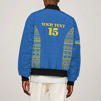 Rwanda Football Custom Sleeve Zip Bomber Jacket Stand With Amavubi - Blue - Wonder Print Shop
