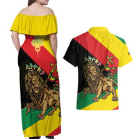 Ethiopia Empire 1270-1974 Couples Matching Off Shoulder Maxi Dress and Hawaiian Shirt Lion Of Judah With Ethiopian Cross