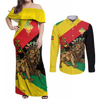 Ethiopia Empire 1270-1974 Couples Matching Off Shoulder Maxi Dress and Long Sleeve Button Shirt Lion Of Judah With Ethiopian Cross