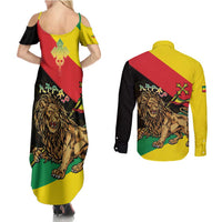 Ethiopia Empire 1270-1974 Couples Matching Summer Maxi Dress and Long Sleeve Button Shirt Lion Of Judah With Ethiopian Cross