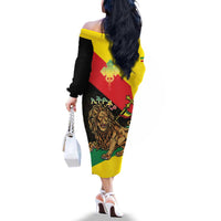 Ethiopia Empire 1270-1974 Family Matching Off The Shoulder Long Sleeve Dress and Hawaiian Shirt Lion Of Judah With Ethiopian Cross